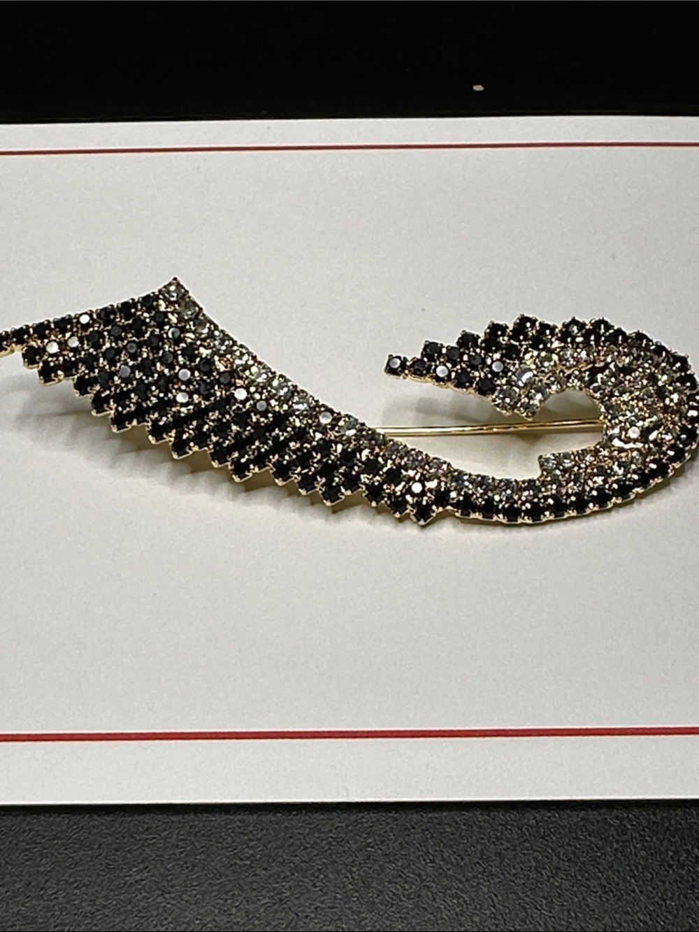 RJ Graziano Detailed Black & Clear Prong set Crystal Stylized Brooch - 3” x 7/8”